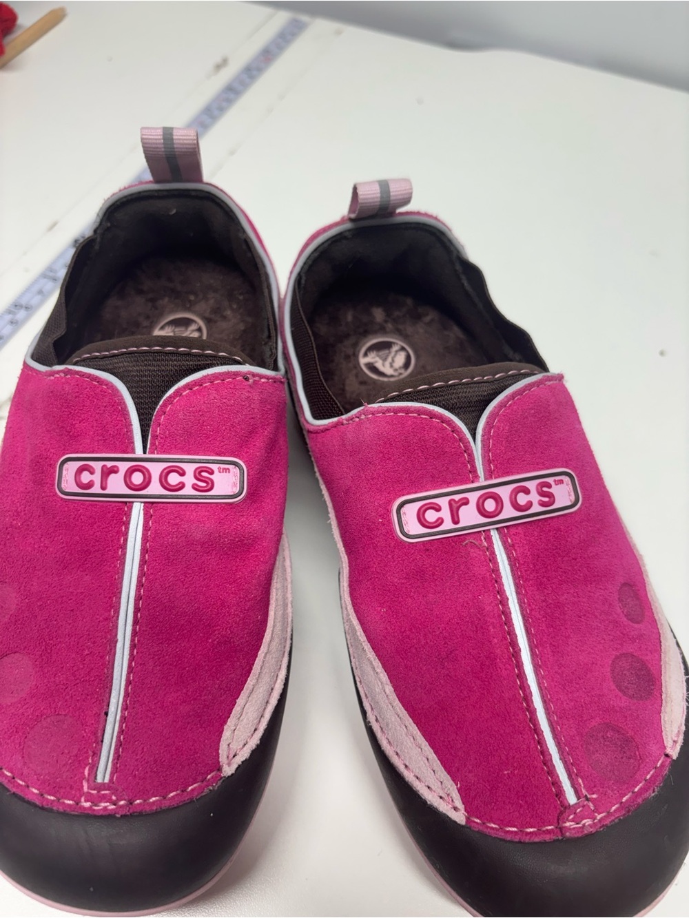 CROCS Kids Pink Slip-On Suede-Look Shoes